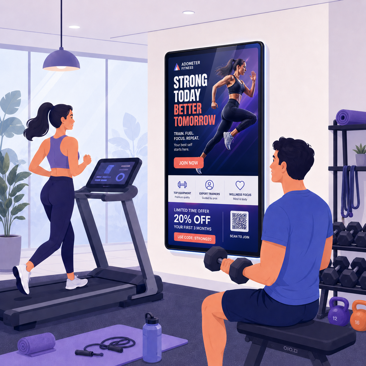 DOOH advertising screen inside Premium Gyms